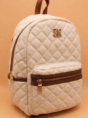 Steve Madden Bone Quilted Mini Backpack Brown Trim Card Case NWT